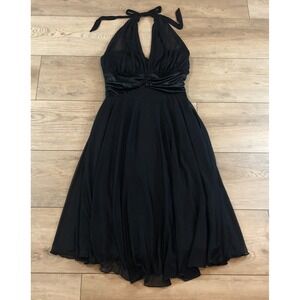 Vintage 90s Y2K XOXO Halter‎ Dress Size S Black Gown Slip Ruffle Hoco Whimsigoth